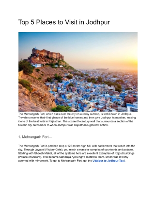 Top 5 Places to Visit in Jodhpur