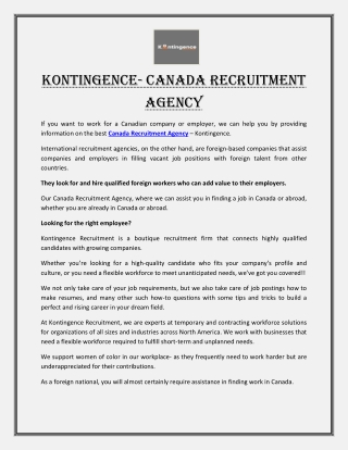 Kontingence- Canada Recruitment Agency