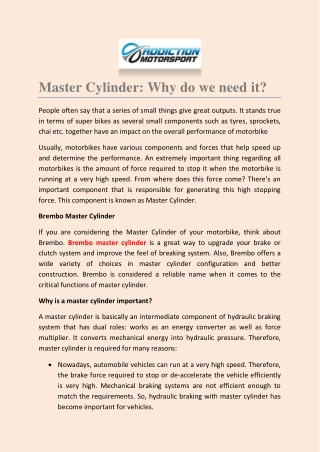 Master Cylinder: Why do we need it?