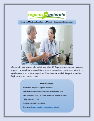 Seguros Médicos Baratos en Miami | Segurosenterate.com