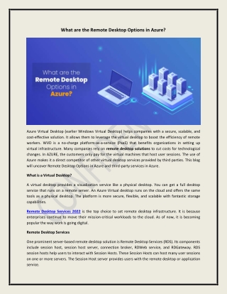 What are the Remote Desktop Options in Azure?