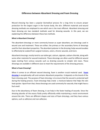 Difference between Absorbent Dressing and Foam Dressing