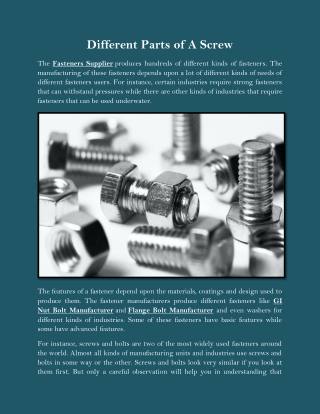 Different Parts of A Screw