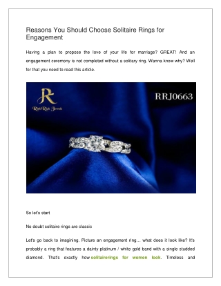 Reasons You Should Choose Solitaire Rings for Engagement
