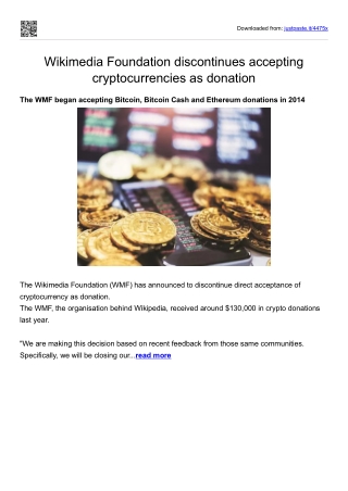 Wikimedia Foundation discontinues accepting cryptocurrencies as donation