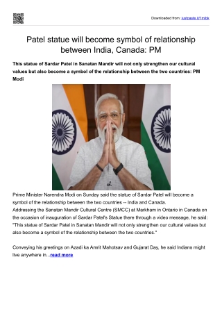 Patel statue will become symbol of relationship between India, Canada_PM