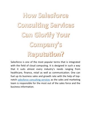 How Salesforce Consulting Services Can Glorify Your Company