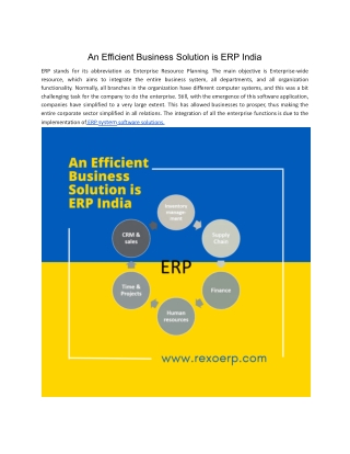 An Efficient Business Solution is ERP India