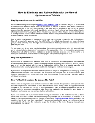 How To Eliminate And Get Relief From Pain With The Use Of Hydrocodone Tablets
