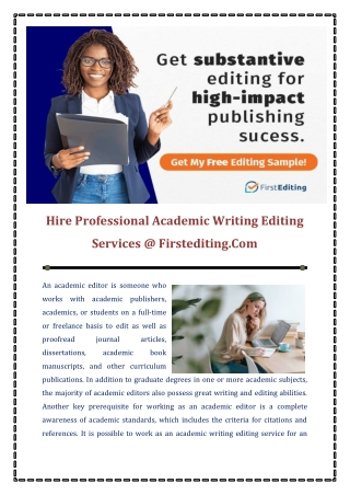 Hire Professional Academic Writing Editing Services @ Firstediting.Com