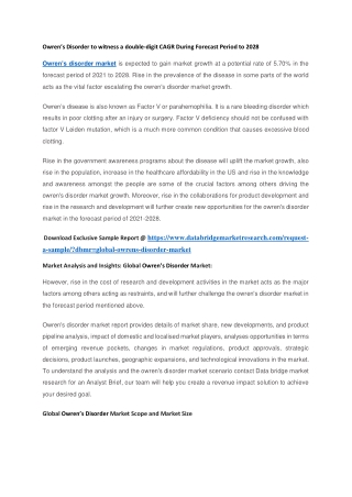 Owren’s Disorder to witness a double-digit CAGR During Forecast Period to 2028