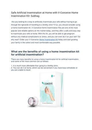Safe Artificial Insemination at Home with V-Conceive Home Insemination Kit- Subhag