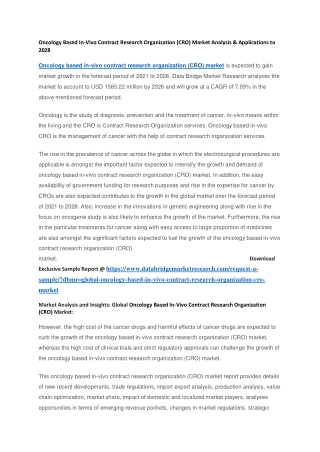 Oncology Based In-Vivo Contract Research Organization (CRO) Market Analysis & Applications to 2028