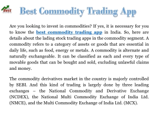 Best Commodity Trading App