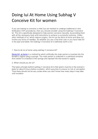 Doing Iui At Home Using Subhag V Conceive Kit for women