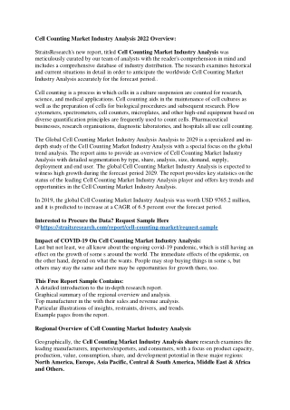 Big Boom in Cell Counting Market Industry Analysis, Scope and Price Analysis of