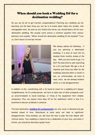 When should you book a Wedding DJ for a destination wedding