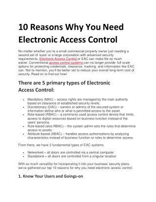 10 Reasons Why You Need Electronic Access Control