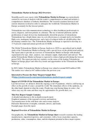 Descriptive analysis on Telemedicine Market in Europe 2022 Emerging Trends