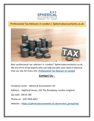 Professional Tax Advisors in London | Sphericalaccountants.co.uk