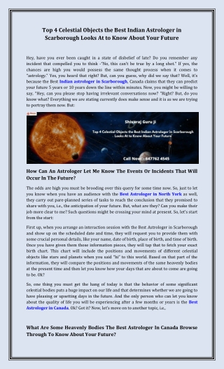 Top 4 Celestial Objects the Best Indian Astrologer in Scarborough Looks At to Know About Your Future