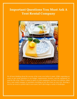 Important Questions You Must Ask A Tent Rental Company