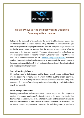 Reliable Ways to Find the Best Website Designing Company in Your Location