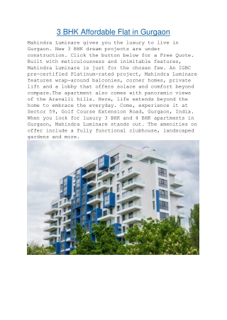 3 BHK Affordable Flat in Gurgaon