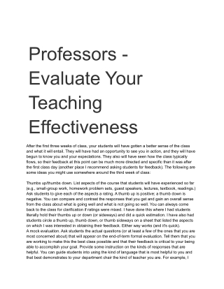 Professors - Evaluate Your Teaching Effectiveness