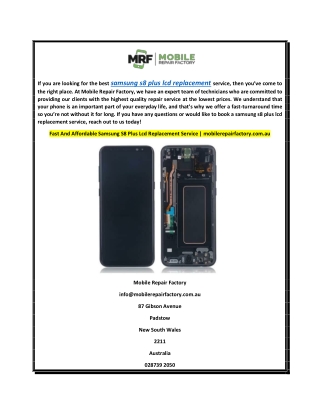 Fast And Affordable Samsung S8 Plus Lcd Replacement Service  mobilerepairfactory.com.au