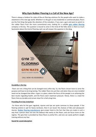 Why Gym Rubber Flooring is a Call of the New Age