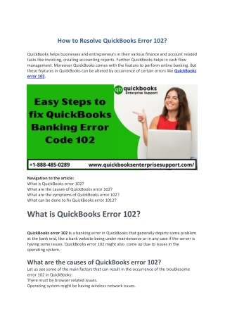 How to Resolve QuickBooks Error 102