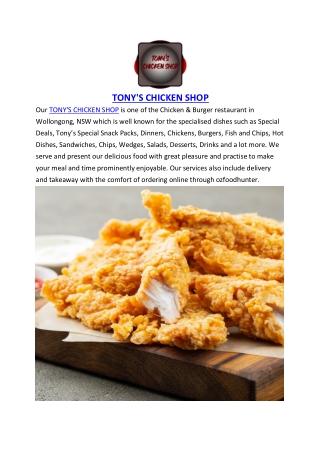 $5 off - Tony's Chicken Shop Restaurant Wollongong Menu, NSW