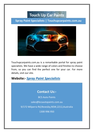 Spray Paint Specialists | Touchupcarpaints.com.au