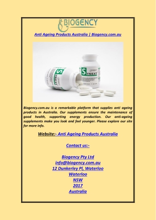 Anti Ageing Products Australia Biogency.com.au