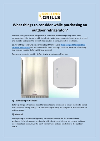 Blaze Compact Stainless Steel Outdoor Refrigerator- Grilling Grills