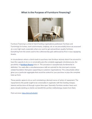 What is the Purpose of Furniture Financing?