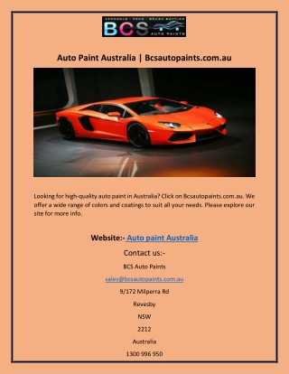 Auto Paint Australia | Bcsautopaints.com.au