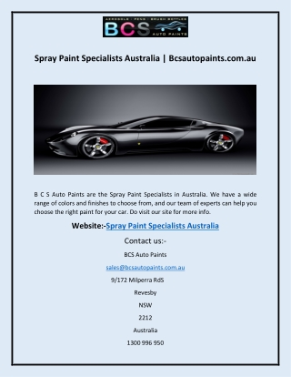 Spray Paint Specialists Australia | Bcsautopaints.com.auQ