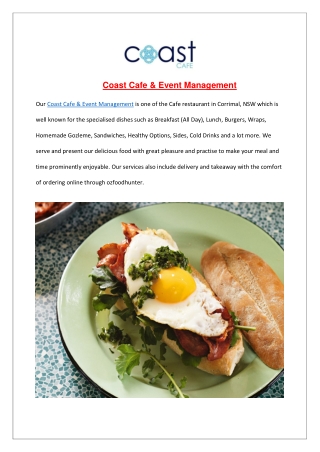 $5 off - Coast Cafe Menu & Event Management Corrimal, NSW