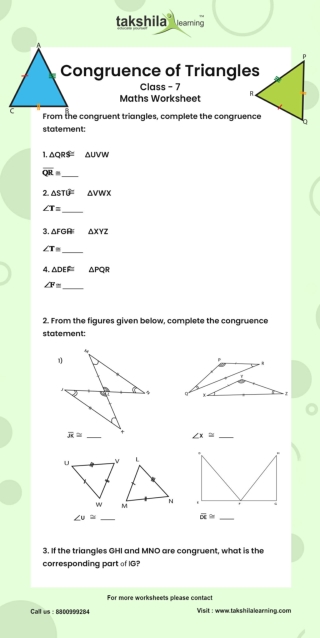 Congruence of Triangles Worksheet | congruence of triangles class 7