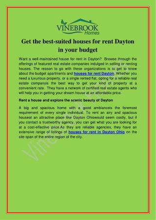 Get the best-suited houses for rent Dayton in your budget