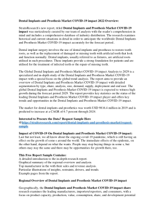 Financial Overview of Dental Implants and Prosthesis Market COVID-19 impact, Swo