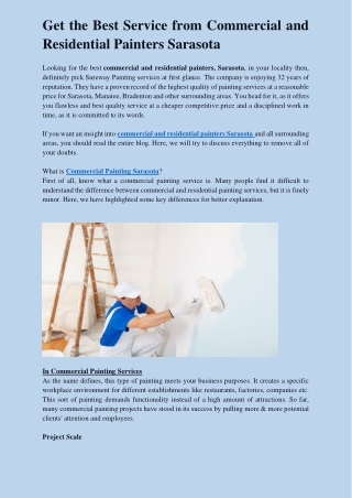 Get the Best Service from Commercial and Residential Painters Sarasota