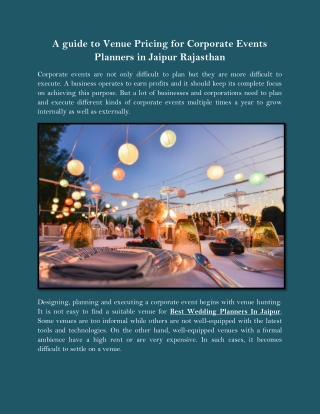 A guide to Venue Pricing for Corporate Events Planners in Jaipur Rajasthan
