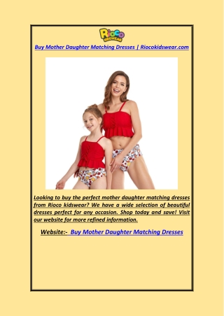 Buy Mother Daughter Matching Dresses Riocokidswear.com