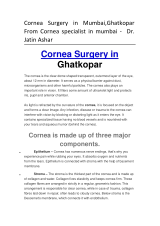 Cornea Surgery in Mumbai,Ghatkopar From Cornea specialist in mumbai - Dr. Jatin Ashar