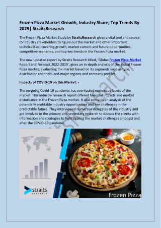 Frozen Pizza Market Outlook, Growth By 2029 | StraitsResearch