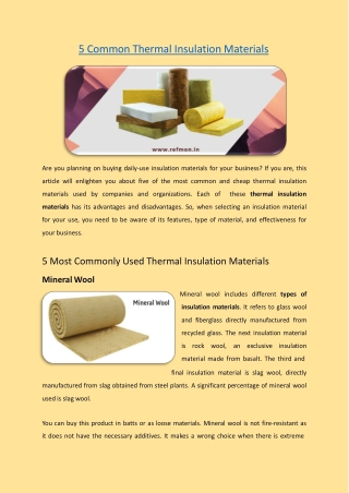 5 Common Thermal Insulation Materials, Explain Types of Insulation