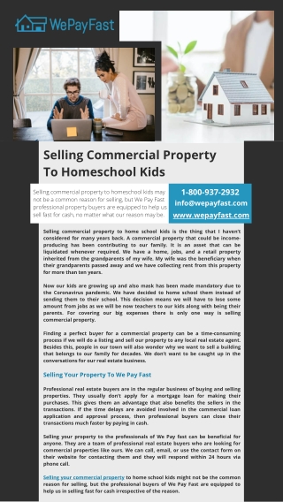 Selling Commercial Property To Homeschool Kids - www.wepayfast.com